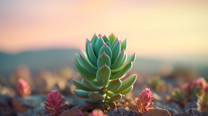 Wall Mural - a beautiful green cactus-like plant that grows in harsh conditions under the scorching sun