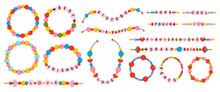 Friendship bracelets, set of colorful friendship bracelets, handmade, isolated on white background