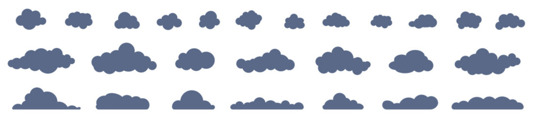 Wall Mural - Dark clouds in the sky. Set of clouds isolated on white background. Vector illustration.