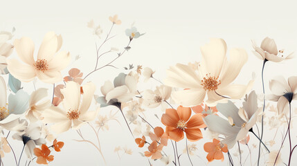 Wall Mural - beautiful spring flowers in soft pastel colors on a soft light beige background, the illustration conveys peace and spring virginity