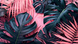 Backdrop of Nature pink and black background, nature view of dark green leaf and palms background nature concept, tropical and green leaf of nature backdrop