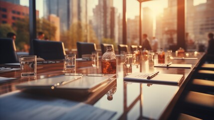 Blurred photo of business people at a business meeting table