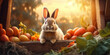 close-up of a cute little rabbit summer  Bunny flowers with colored eggs. Bright nice photoshoot. High quality. AI Generative