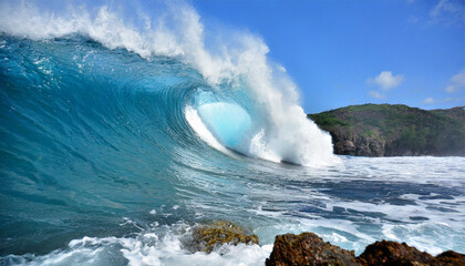 Wall Mural - Majestic Blue Ocean Waves Crashing Along the Shoreline