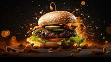 Deliciously Prepared Angus Beef Or Chicken Patty Burger, Complete With Fresh Toppings, Ideal For Commercial And Culinary Marketing Visuals.