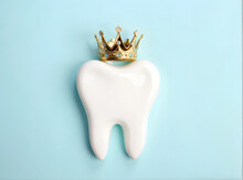 Healthy Tooth With Golden Crown. 3D Rendering