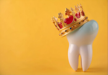 Wall Mural - Healthy tooth with golden crown. 3D rendering