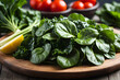 Spinach, kale, collard greens, and Swiss chard are packed with vitamins, minerals, and fiber, copy space, bokeh, detailed, perfect composition, dof.