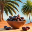Dates in a bowl with Medjool a palm tree Saudi oman Egypt Dates 3d background