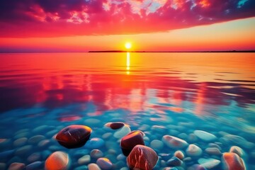 Wall Mural - an image of a sunrise casting golden rays across a tranquil landscape, awakening the world with its 