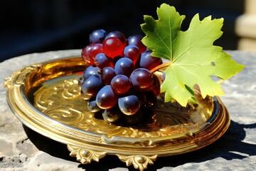 Wall Mural - An image of a beautifully arranged table setting with grape clusters adorning the centerpiece, creating an elegant and inviting atmospher