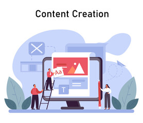 Poster - content creation concept. team collaboratively designing engaging digital content, showcasing web de
