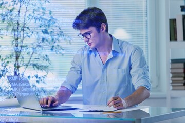 computer, code data hologram cybersecurity and software
