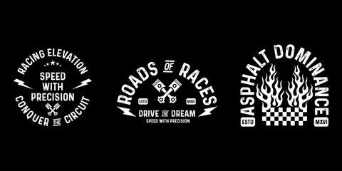 motorcycle badges club emblems tshirt design retro racing typography graphics