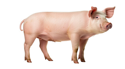 Pig standing side view. Isolated on white background