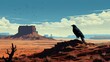 A lone raven croaking atop a desert mesa.