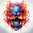 watercolor Skull_on Flaming Fire Sublimation clipart, Generative Ai