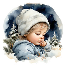 Watercolor Sleeping Baby Christmas Clipart, Generative Ai