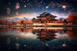 Beautiful Gyeongbokgung palace in Seoul, South Korea, Gyeongbokgung palace and Milky Way in Seoul, South Korea, AI Generated