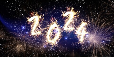 Canvas Print - Happy 2024 New Year creative banner with firework