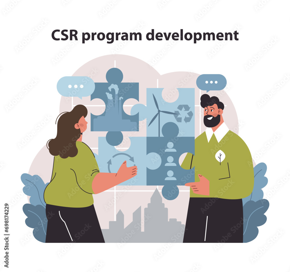 Csr Programs Color CSR strategy assembly visual. Collaborative shaping of corporate ethics ...