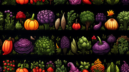 Wall Mural - Vegetable seamless pattern with cute drawing seamless pattern. Healthy nutrition cartoon texture.