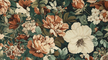 Flowers In Victorian Style. Classic Flower Illustration For Vintage Wallpaper