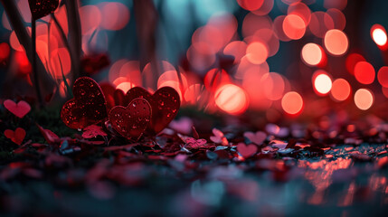 Poster - Valentine Hearts on Abstract bokeh Background