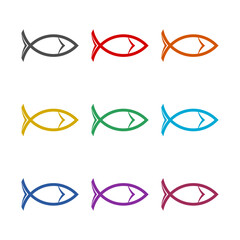 Sticker -  Fish abstract icon isolated on white background. Set icons colorful