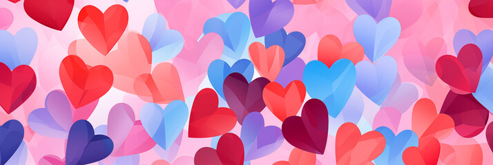 Wall Mural - Colorful hearts background banner. Valentine's Day. Panoramic web header with copy space. Wide screen wallpaper
