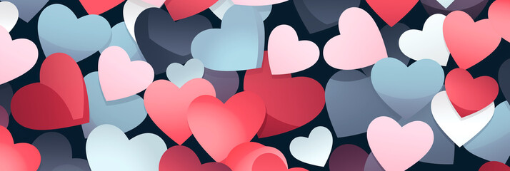 Wall Mural - Hearts pattern background banner. Valentine's Day. Panoramic web header with copy space. Wide screen wallpaper