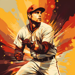 Baseball player on pop art vintage retro style background. batter hits the ball illustration