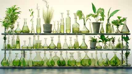 Wall Mural - Botanical medicine experiments in the laboratory, using plants to test plant growth. Ecology. Bioengineering.