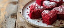 Heart-shaped Red Velvet Cakes On A White Plate.
