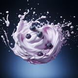 Borówkowy Wir. To ujęcie przedstawia dojrzałe borówki zanurzone w śmietanowym wirze.