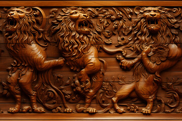 Wall Mural - Wooden baroque lion ornament seamless, carve decoration wood background