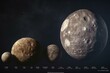 Asteroid Sizes: Small, Medium, Big, and Biggest - A Visual Comparison of Celestial Bodies in Our Solar System. Generative AI