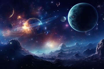 Wall Mural - Abstract space background with planets and solar system.