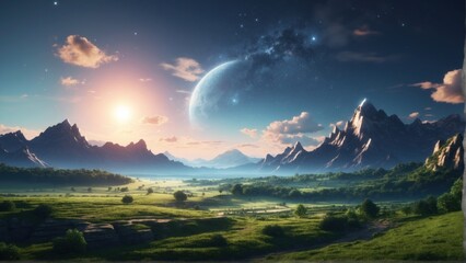 Wall Mural - landscape under the moon