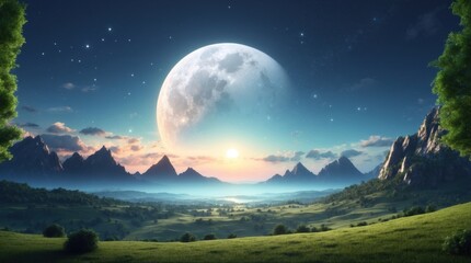 Wall Mural - landscape under the moon