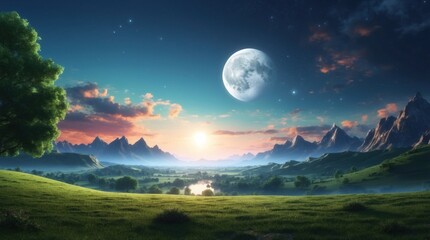 Wall Mural - landscape under the moon
