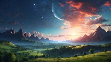 Wall Mural - landscape under the moon