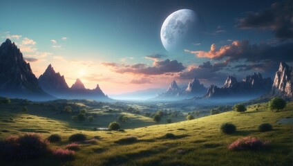 Wall Mural - landscape under the moon