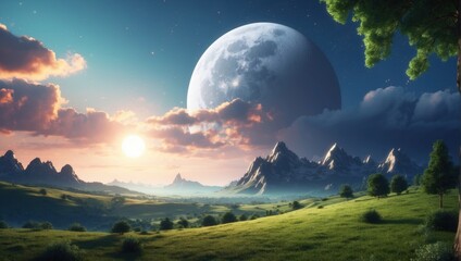 Wall Mural - landscape under the moon