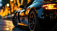 Luxury Sports Car Tail Lights Night City Lights Bokeh Background