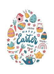 Wall Mural - Easter greeting card, poster, print, banner, invitation design deocrated with lettering quote and doodles on white background. EPS 10
