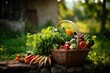 Garden Fresh Vegetables in a Basket Outdoors