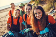 Happy Smiling Volunteers Cleaning Up Beaches To Protect Marine Ecosystems And Wildlife