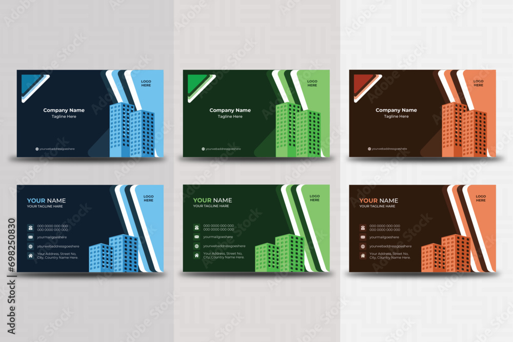 Different colors double sided business card design template. Creative ...