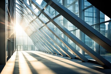 modern glass architecture of an office building at sunrise
